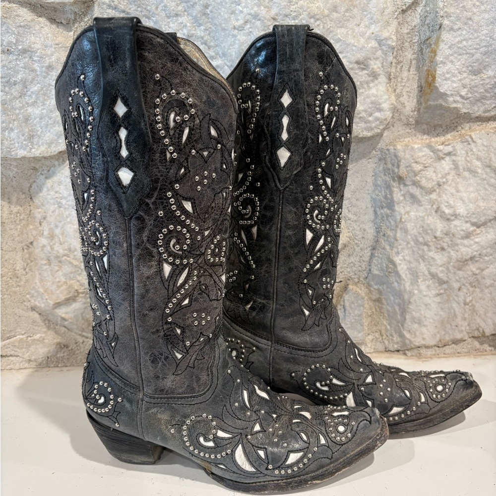 Embellished Black Western Boots